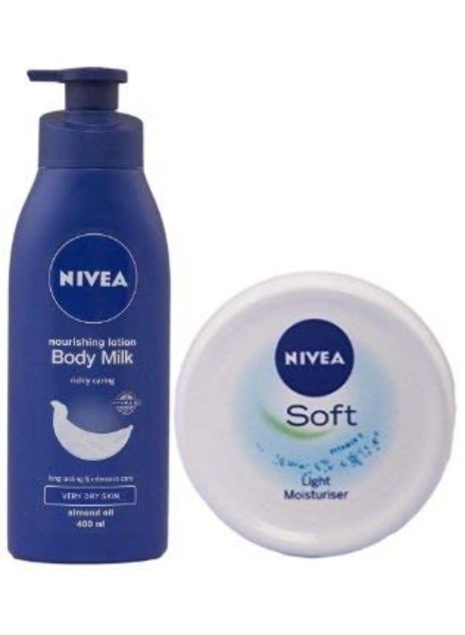 Nivea Nourishing Lotion Body Milk for Very Dry Skin, 400ml with Nivea Soft Crème, 100ml - Image 1